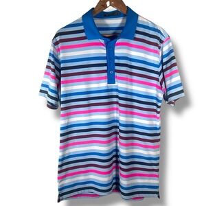 G/FORE Favorite Stripe Multi Color Golf Polo Short Sleeve Size Medium